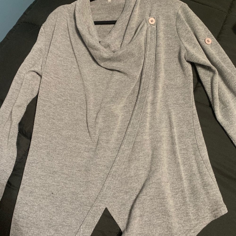 Gray Asymmetrical Wrap Cardigan Sweater- Size XL